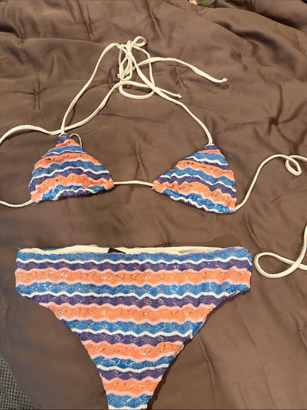 Ekaterina Kukhareva Designer Crochet knit Missoni-style Triangle Bikini set NWT